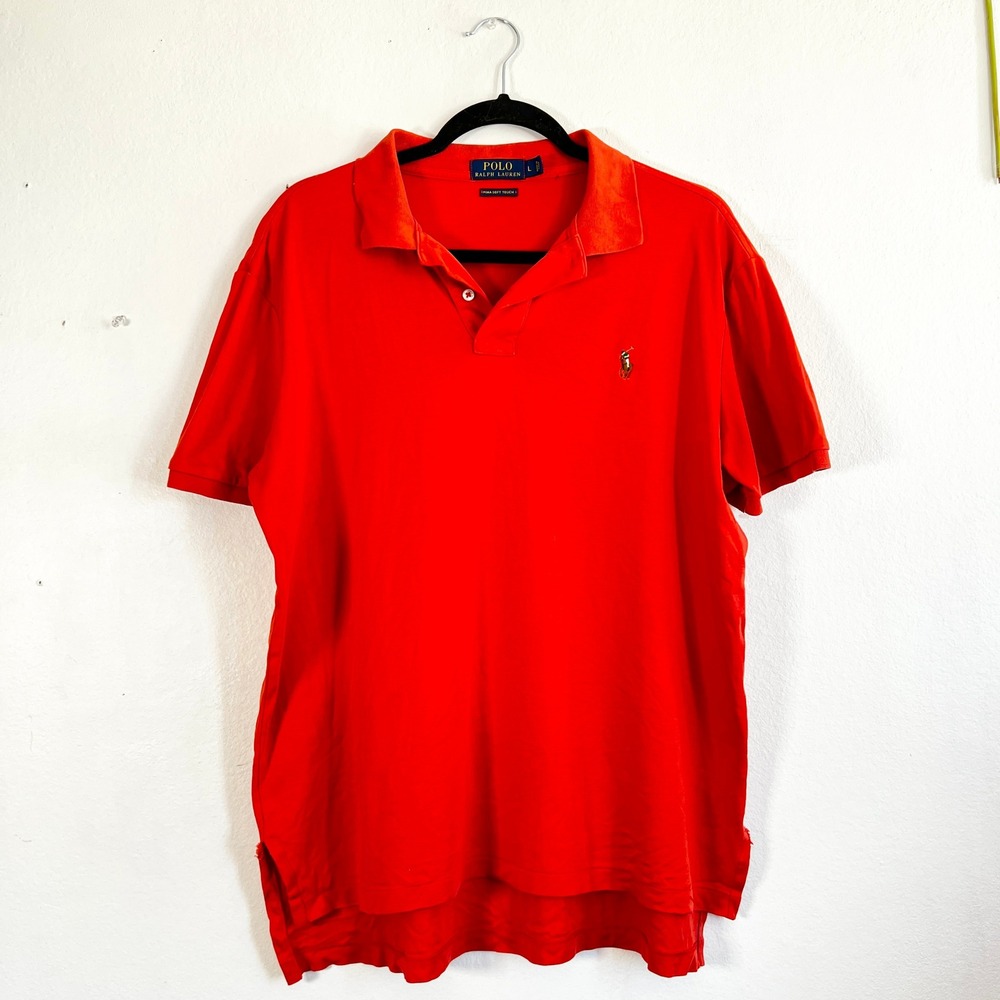 Polo Ralph Lauren Polo Shirt Mens Sz Large Orange Pima Soft Touch Pony Logo‎